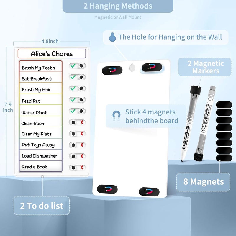 Jupyn 2 Pcs Chore Chart: Dry Erase My Chores Slider Chart, Magnetic Visual Schedule for Fridge, Daily Checklist - ADHD Tools: To Do List and Routine Chart for Multiple Kids (Rainbow 2-Pack) - Image 4